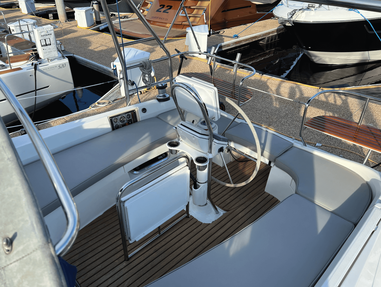 gray-seats-boat-parked